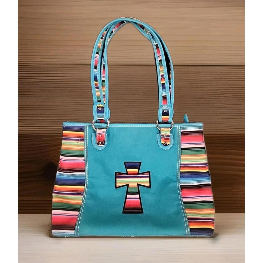 Western Turquoise Purse Handbag Serape Concealed Carry CowGirl Trendy Pockets